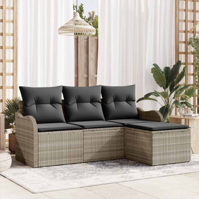 vidaXL Set de canapele pentru grădină 4 pcs Gri deschis Rattan poli 3354321