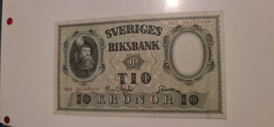 Suedia - 10 koroane 1952 UNC foto