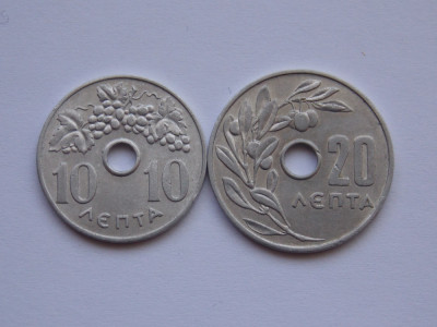 LOT 2 MONEDE GRECIA-10, 20 lepta 1966 foto