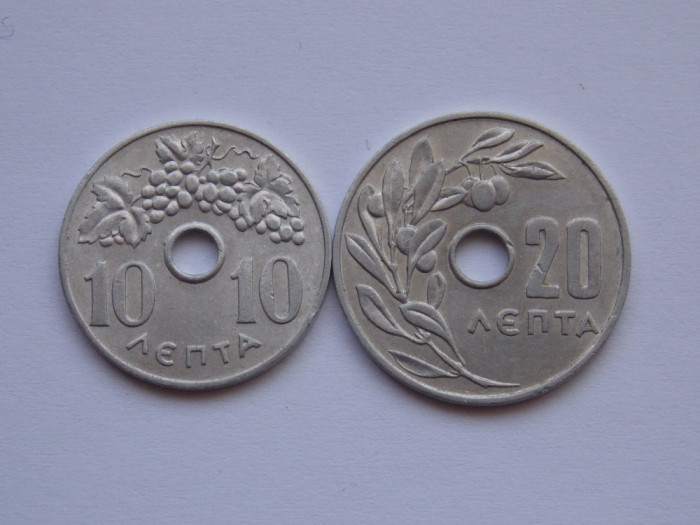 LOT 2 MONEDE GRECIA-10, 20 lepta 1966
