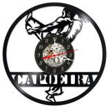 Ceas de perete decorativ, Capoeira / Arte Martiale Braziliene, realizat din disc de vinil (Vinyl Record), 30 cm, mecanism silențios, negru