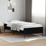 Cumpara ieftin Cadru de pat, negru, 90x200 cm, lemn prelucrat și metal