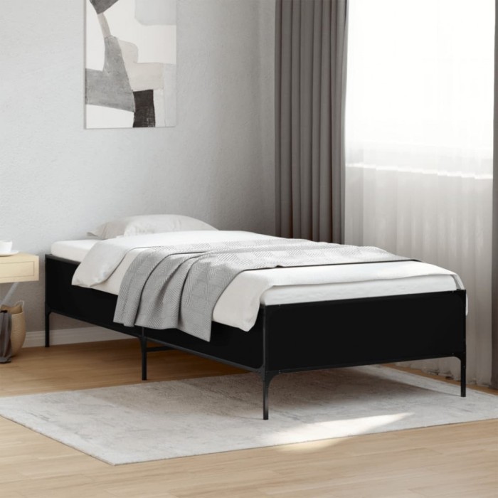 vidaXL Cadru de pat, negru, 90x190 cm, lemn prelucrat și metal 844986