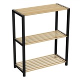 Etajeră Lemn MDF, 3 Rafturi, Culoare Negru și Natural, Dimensiuni 65x29x78cm, Oem