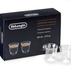 Set de 6 pahare espresso De&amp;#039;Longhi Essential Collection DLSC300 - 5513284431, 90ml, Perete dublu din sticla borosilicata, Mentin temperatura cons
