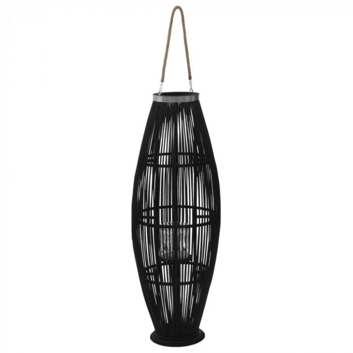 vidaXL Suport felinar lum&acirc;nări suspendat, negru, 95 cm, bambus