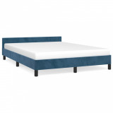 Cadru de pat cu tăblie, albastru &icirc;nchis, 140x200 cm, catifea