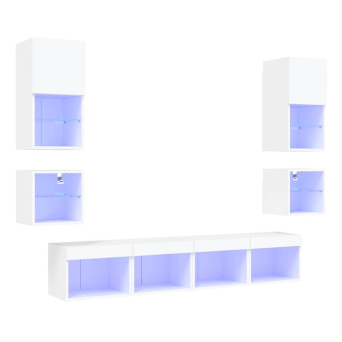 Unitati de perete TV cu LED-uri, 8 piese, alb, lemn prelucrat