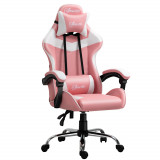 Cumpara ieftin Vinsetto Scaun Gaming Ergonomic Roz, cu Tetieră, &Icirc;nălțime Ajustabilă, Rabatabil, 63x67x119-127cm, Confort Maxim | Aosom Romania