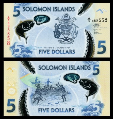 INSULELE SOLOMON █ bancnota █ 5 Dollars █ 2019 P-38 █ POLYMER semnatura 12 █ UNC foto