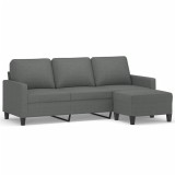 Canapea cu 3 locuri si taburet, gri inchis, 180 cm, textil