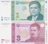 Bancnota Tadjikistan 1 si 3 Somoni 1999 (2010)/2010 - P14A/20 UNC ( set x2 )