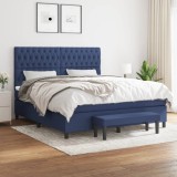 VidaXL Pat box spring cu saltea, albastru, 180x200 cm, material textil