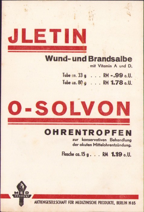 HST A1959 Reclamă medicament Germania anii 1930-1940