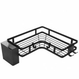 Cumpara ieftin Raft de colt autoadeziv pentru baie si bucatarie, organizator metalic cu suport pentru accesorii si carlige, 24.8 x 24.8 x 5 cm, negru