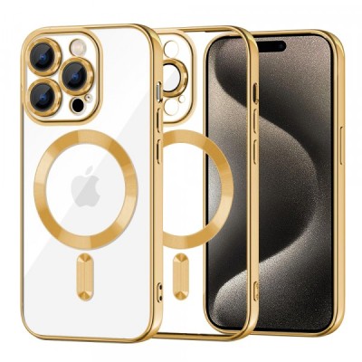 Husa MagSafe pentru Apple iPhone 15 Pro Max, Techsuit, Luxury Crystal, Aurie foto