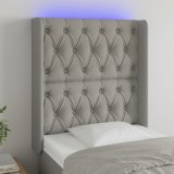 vidaXL Tăblie de pat cu LED, gri deschis, 83x16x118/128 cm, textil