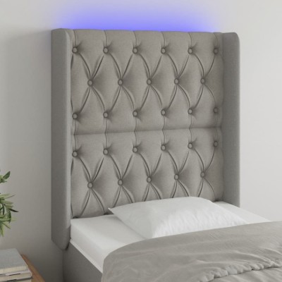 vidaXL Tăblie de pat cu LED, gri deschis, 83x16x118/128 cm, textil 3124358 foto