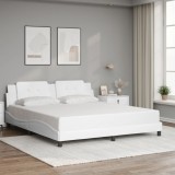 VidaXL Cadru de pat cu tăblie, alb, 180x200 cm, piele ecologică
