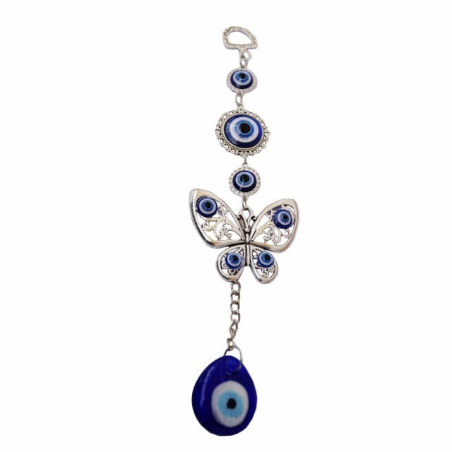 Amuleta Feng Shui pentru protectie si noroc, model fluture si Ochiul lui Horus, argintiu