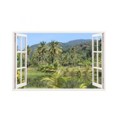 Sticker decorativ, Fereastra 3D, Palmieri, 85 cm, 185STK