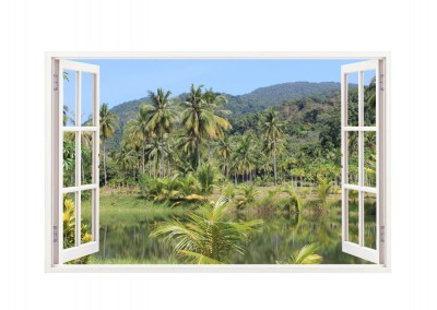 Sticker decorativ, Fereastra 3D, Palmieri, 85 cm, 185STK foto
