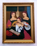Tablou RECITAL pictat manual in ulei pe panza, 47x37 cm, rama din lemn, Muzica, Realism