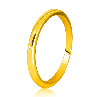 Inel din aur galben 14K - brațe subțiri netede, diamante strălucitoare - Marime inel: 49 foto