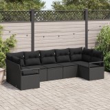 Gossi set de canapea de gradina de 7 piese cu pernite negru poli ratan, Gossi canapea de gradina cu 2 locuri cu spatiu de depozitare &amp; pernite negru p
