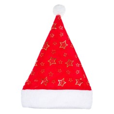 Căciulă Crăciun, Model Stele Aurii, Culoare Roșu Alb, Dimensiune 36x25cm, Poliester