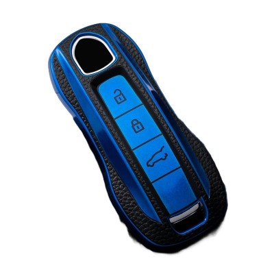 Husa Cheie Porsche, Smartkey Model Nou, 3 Butoane, Tpu, Aspect piele, Albastru foto