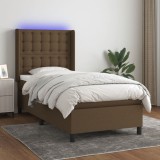 vidaXL Pat cu arcuri, saltea și LED, maro &icirc;nchis, 90x200 cm, textil