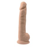 Dildo SILEX-D 15&rdquo; Model 1, design realist cu testicule, reactiv la căldură, bază cu ventuză, lungime 38 cm, culoarea pielii
