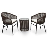 VidaXL Set mobilier de bistro cu perne, 3 piese, maro, ratan PE