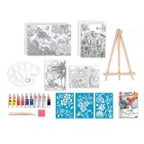 Set Pictura Copii Acrilice, 5 Culori, Tematica Natura, Panza, Pensula, Paleta, Imagini Preimprimate, +7 Ani