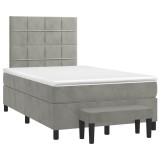 Cumpara ieftin Pat box spring cu saltea, gri deschis, 120x190 cm, catifea