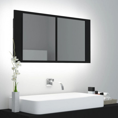 vidaXL Dulap de baie cu oglindă și LED, negru, 90x12x45 cm foto