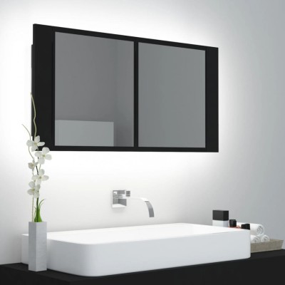 vidaXL Dulap de baie cu oglindă și LED, negru, 90x12x45 cm acril 804973 foto
