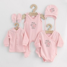 Set 5 piese, New Baby, Include Salopeta fara maneci, jacheta, body cu maneca lunga, caciulita, manusi, Marime 56, Din bumbac 100 foto