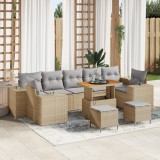 Set de Canapea pentru Grădină vidaXL cu 10 Piese cu Perne Bej Ratan Poli Acacia, Set de Dining pentru Grădină vidaXL cu 3 Piese cu Perne Bej Ratan Pol