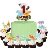 Cumpara ieftin Set de toppere pentru tort si briose sau prajituri, cu dinozauri, ideal pentru varsta de 1 an, pentru fete si baieti, multicolor