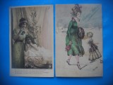 HOPCT 1754 MAMA / COPII--ROMANTICA-FRANTA-LOT 2 CARTI POSTALE VECHI-CIRCULATE