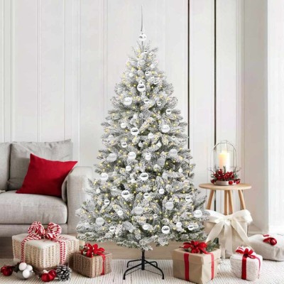 vidaXL Brad de Crăciun artificial Verde și alb 180 cm PVC și Metal 3395753 foto
