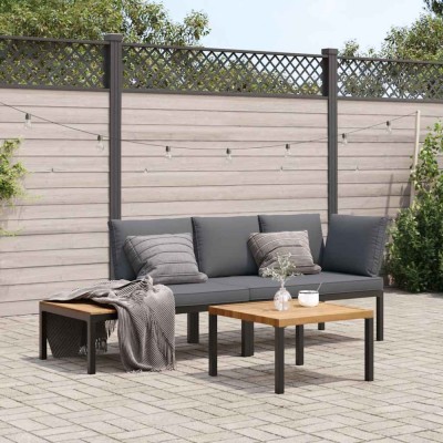 vidaXL Set canapea de grădină, 3 piese, cu perne, negru, aluminiu 3283683 foto