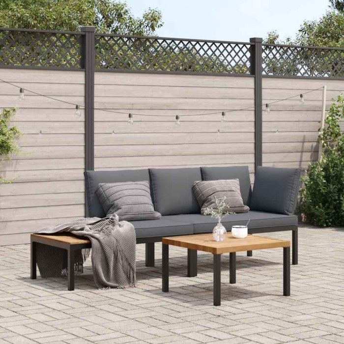 vidaXL Set canapea de grădină, 3 piese, cu perne, negru, aluminiu 3283683