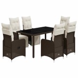 Cumpara ieftin Set bistro de gradina cu perne, 7 piese, maro, poliratan