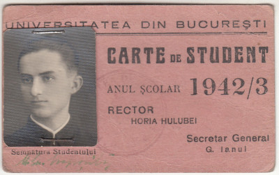 M3 C18 - 1942 - Carte de student - Facultatea de drept - Univesitatea Bucuresti foto