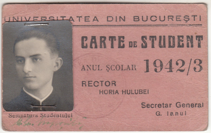 M3 C18 - 1942 - Carte de student - Facultatea de drept - Univesitatea Bucuresti