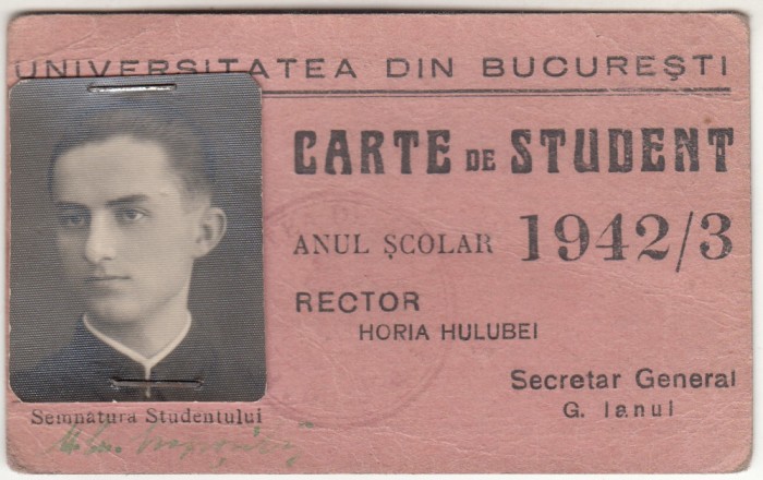 QW13 6 - 1942 - Carte de student - Facultatea de drept - Univesitatea Bucuresti