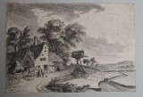 Franz Edmund Weirotter &quot;Ferma cu hambar&quot; gravura veche 1761, Peisaje, Cerneala, Altul